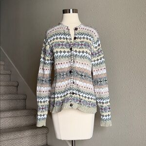 Tiara Sz M Cream and Multicolored Fair Isle Cardigan